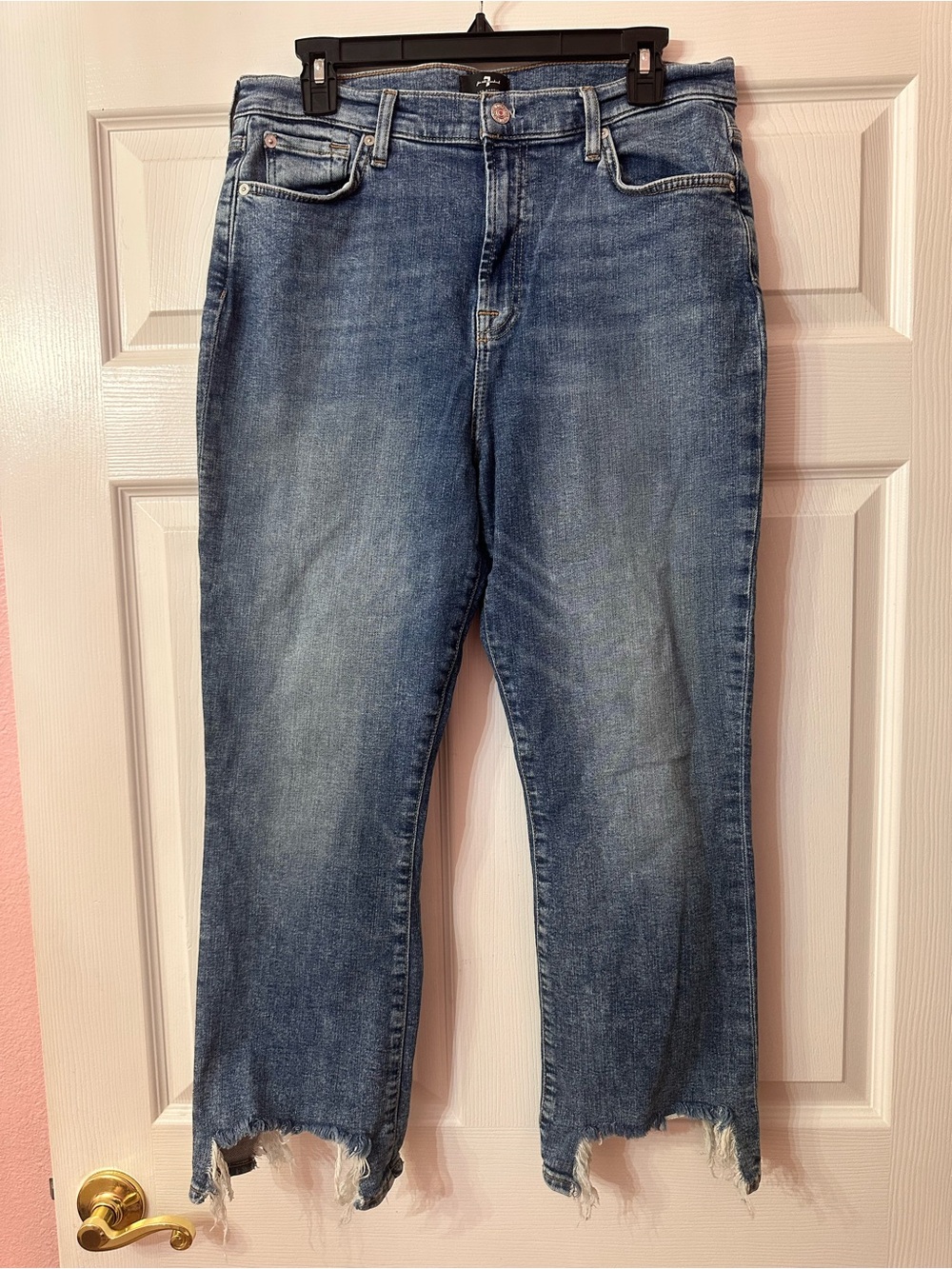 7 For All Mankind Distressed Cropped Blue Jeans